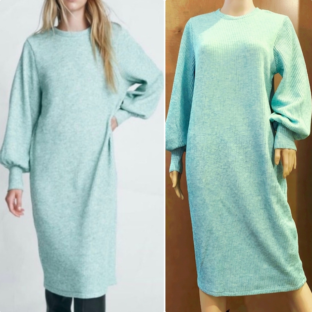 NWT ZARA green marl RIBBED DRESS